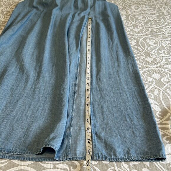 Lovestitch Sundress Women L Blue Chambray Maxi Straps Slit Preppy Boho Beach - Picture 8 of 12